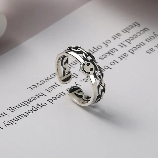 Vintage Ancient Happy Smiling Face Open Rings