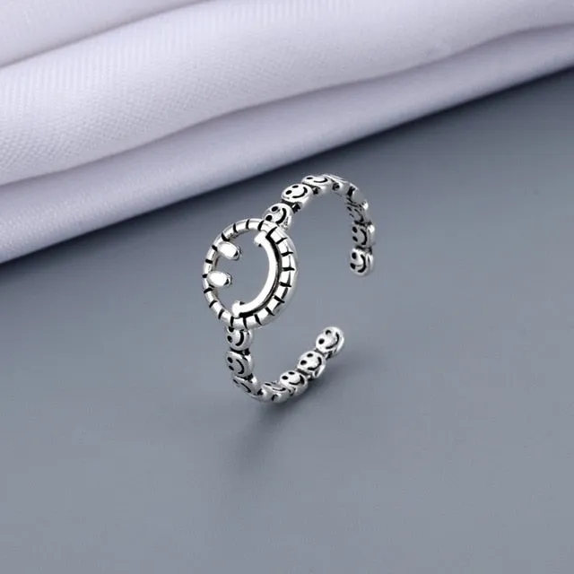 Vintage Ancient Happy Smiling Face Open Rings