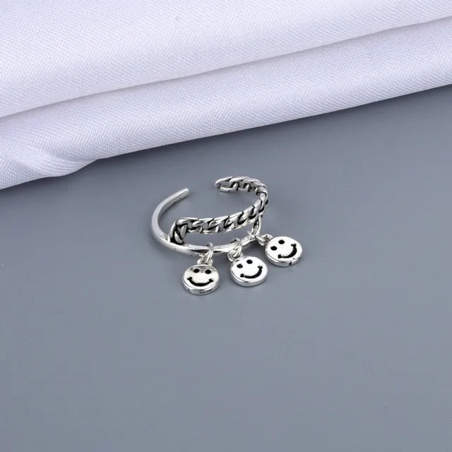 Vintage Ancient Happy Smiling Face Open Rings
