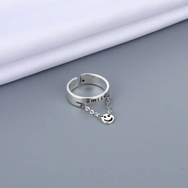 Vintage Ancient Happy Smiling Face Open Rings
