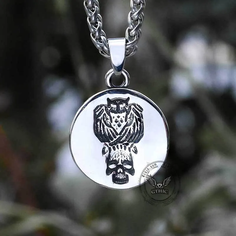 Vintage Owl Skull Head Stainless Steel Pendant