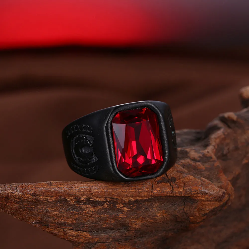 Vintage Red Stone Crystal Black Finger Rings