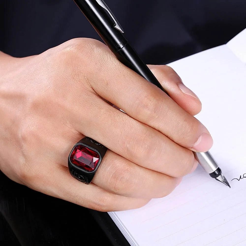 Vintage Red Stone Crystal Black Finger Rings