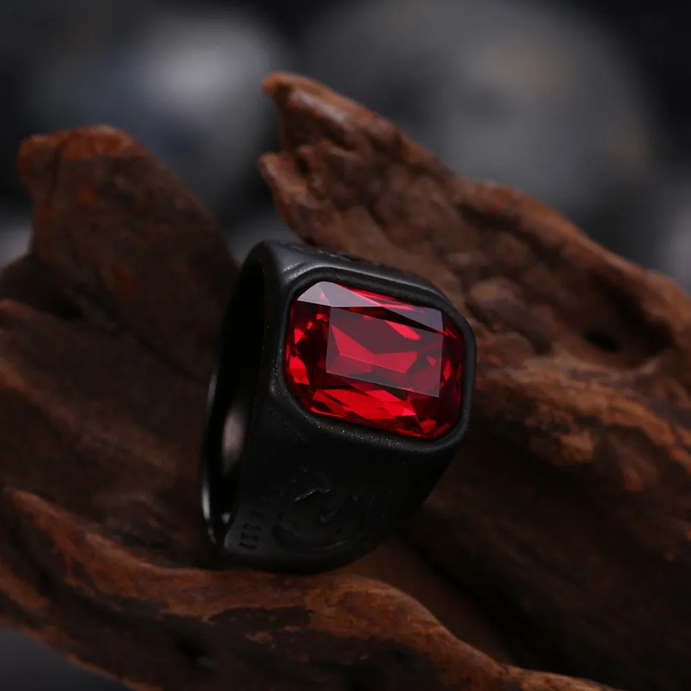 Vintage Red Stone Crystal Black Finger Rings