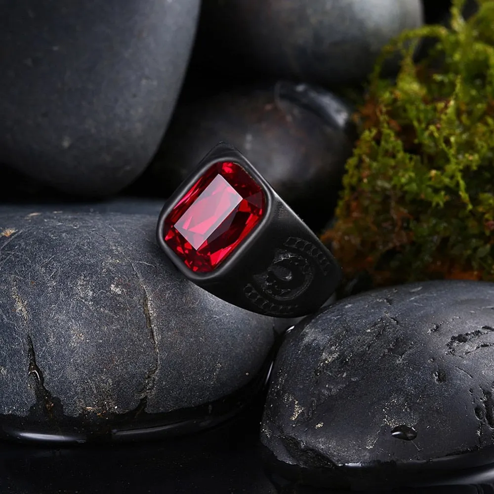 Vintage Red Stone Crystal Black Finger Rings