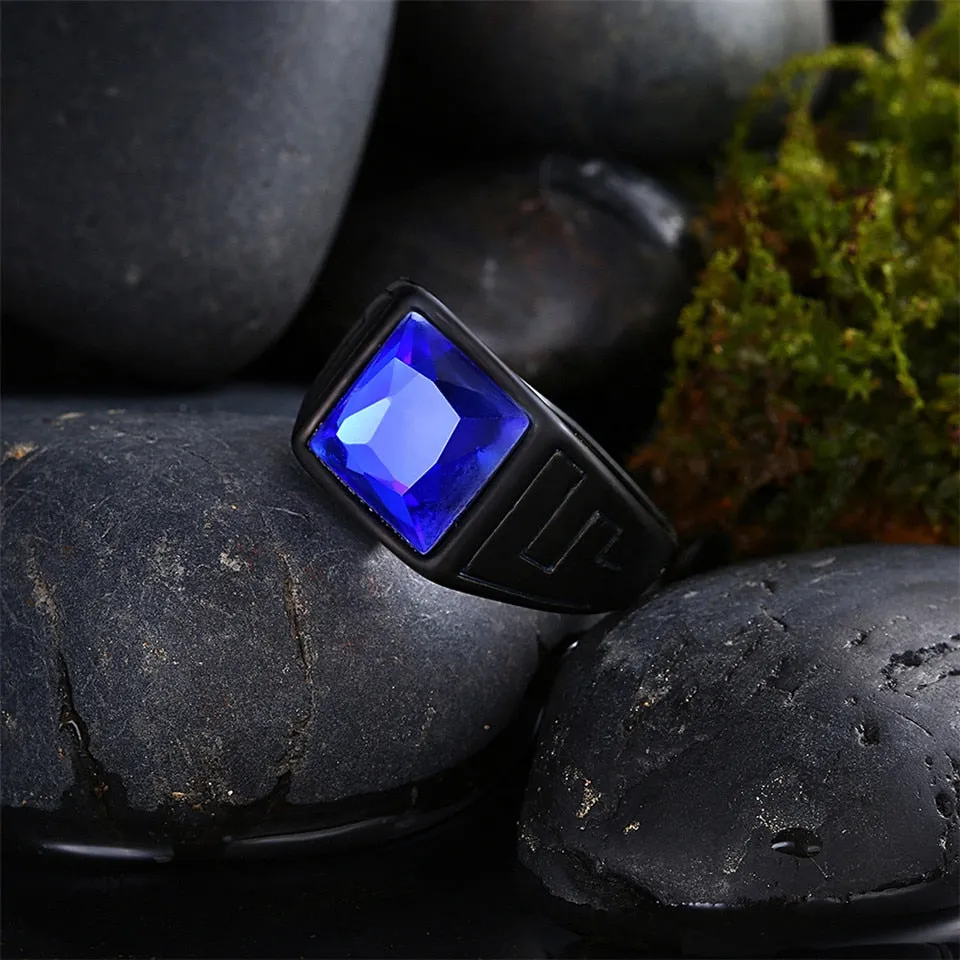 Vintage Red Stone Crystal Black Finger Rings