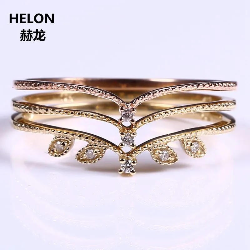 Vintage Solid 10k Yellow Gold Rose Gold Certified Natural Diamonds Ring Women Engagement Wedding Band Thin Elegant Ring
