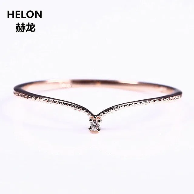 Vintage Solid 10k Yellow Gold Rose Gold Certified Natural Diamonds Ring Women Engagement Wedding Band Thin Elegant Ring
