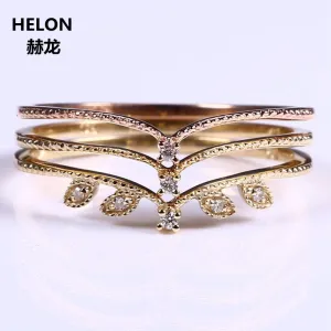 Vintage Solid 10k Yellow Gold Rose Gold Certified Natural Diamonds Ring Women Engagement Wedding Band Thin Elegant Ring