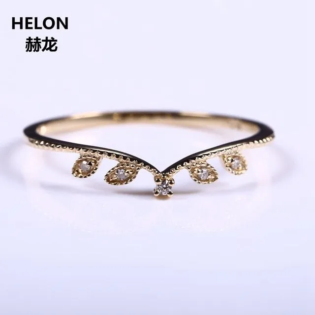 Vintage Solid 10k Yellow Gold Rose Gold Certified Natural Diamonds Ring Women Engagement Wedding Band Thin Elegant Ring