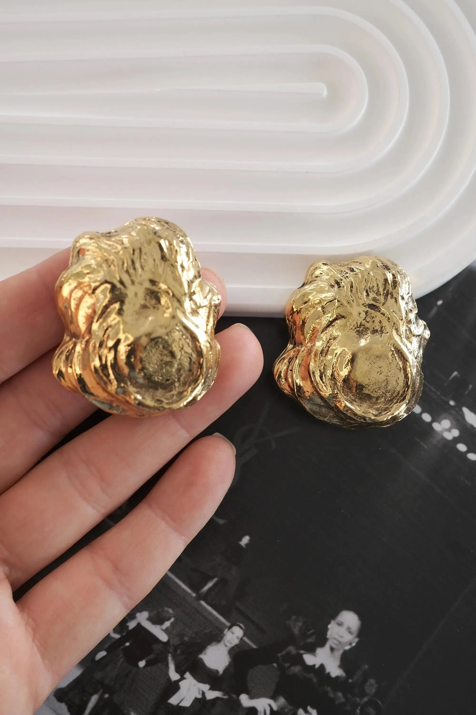 Vintage YSL Yves Saint Laurent Gold-Tone Sculptural Clip-On Earrings Statement