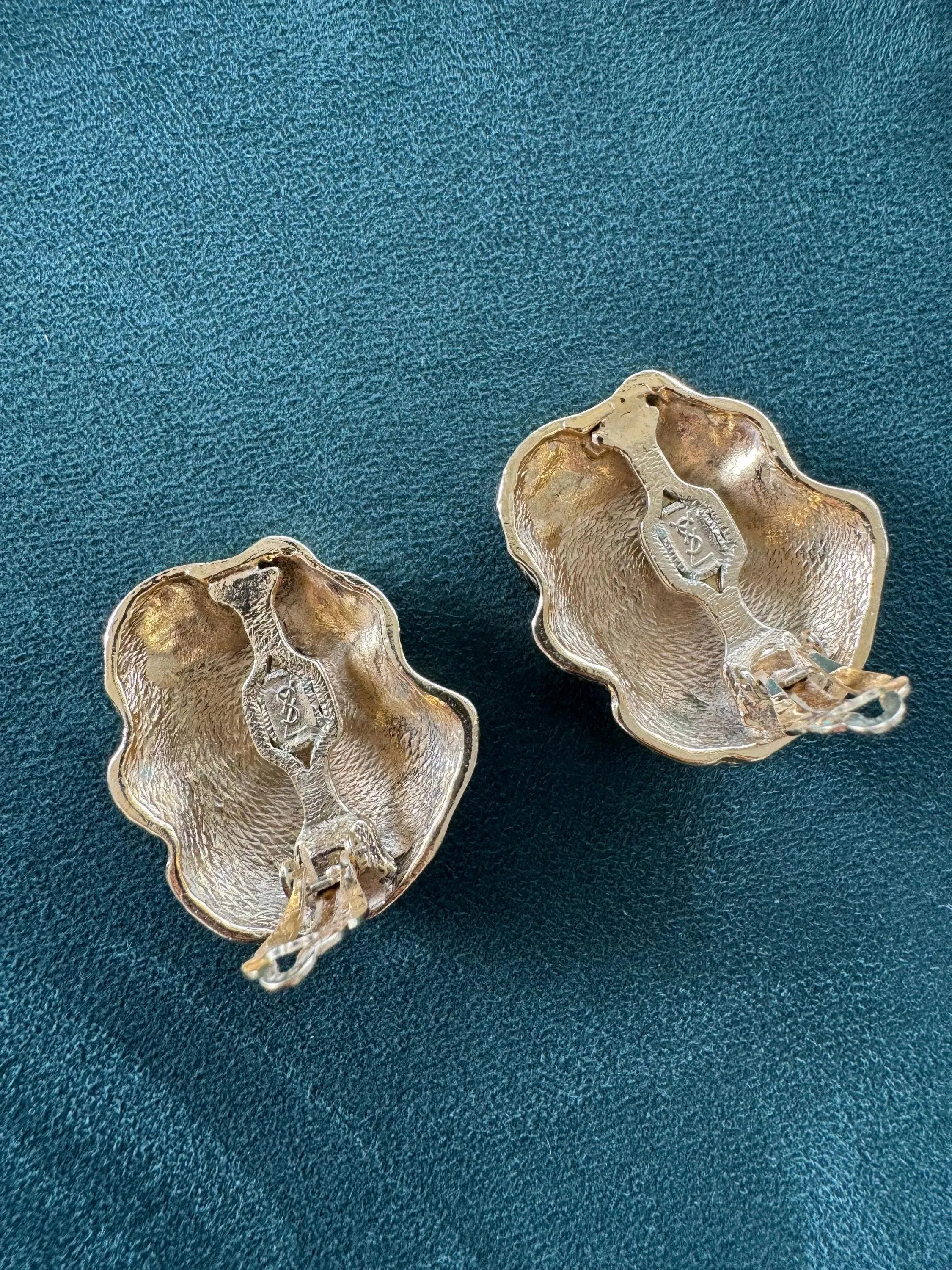 Vintage YSL Yves Saint Laurent Gold-Tone Sculptural Clip-On Earrings Statement