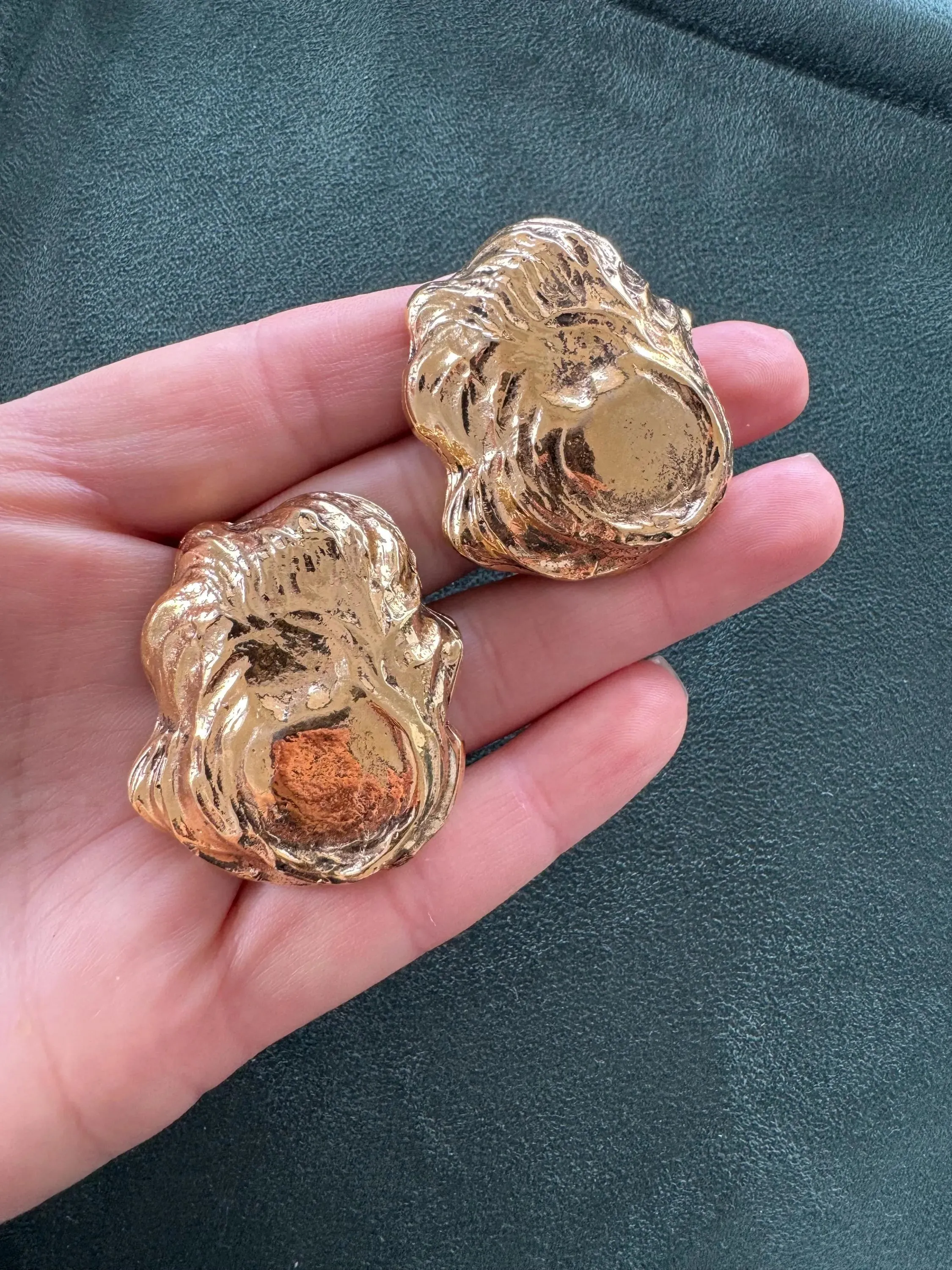 Vintage YSL Yves Saint Laurent Gold-Tone Sculptural Clip-On Earrings Statement