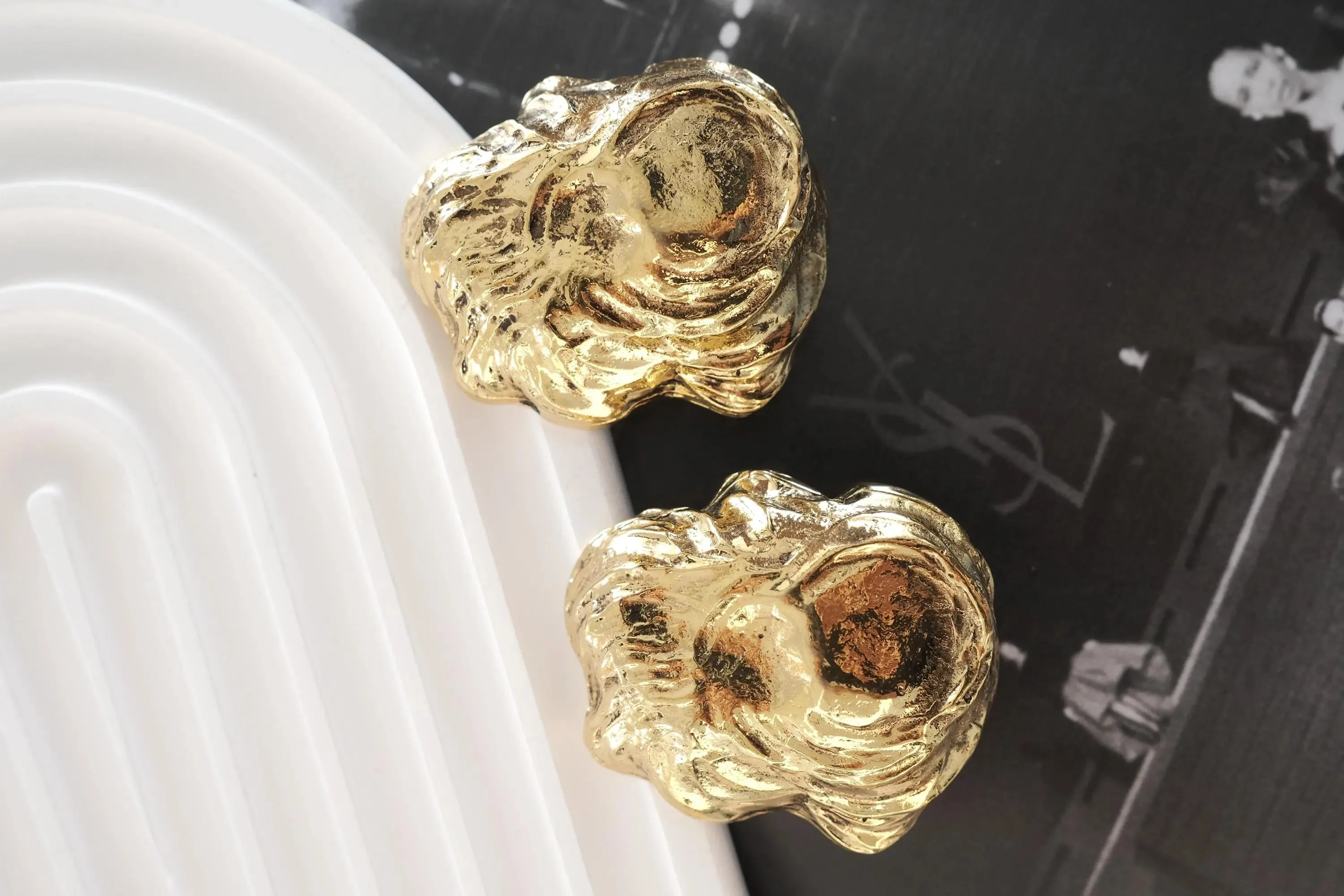 Vintage YSL Yves Saint Laurent Gold-Tone Sculptural Clip-On Earrings Statement