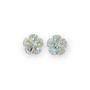 WD902 14kt gold .40ct Baguette flower studs